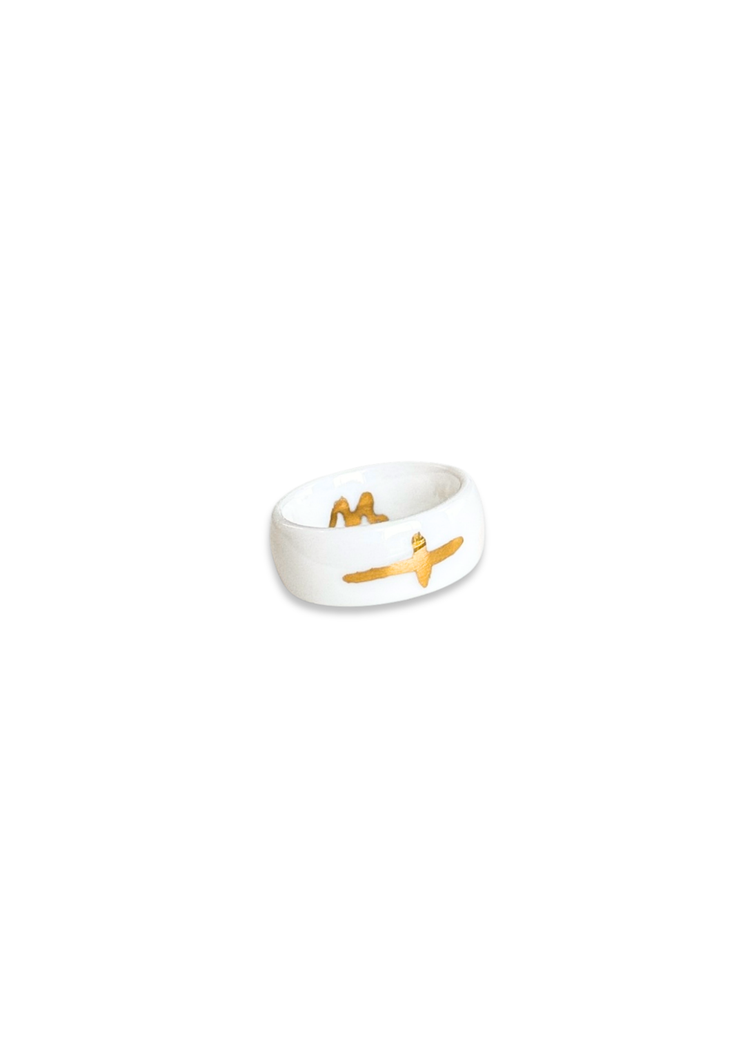 Hand-Painted Cross painted in gold Porcelain Ring