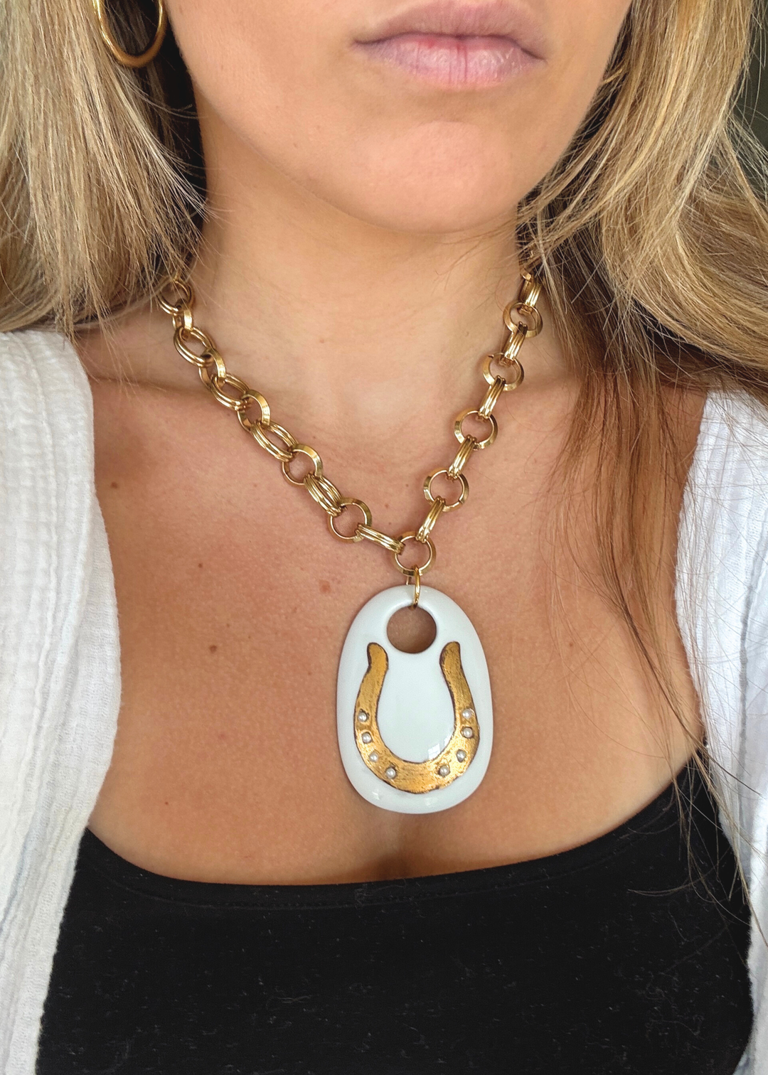 Horseshoe Pendant Gold Chain Necklace