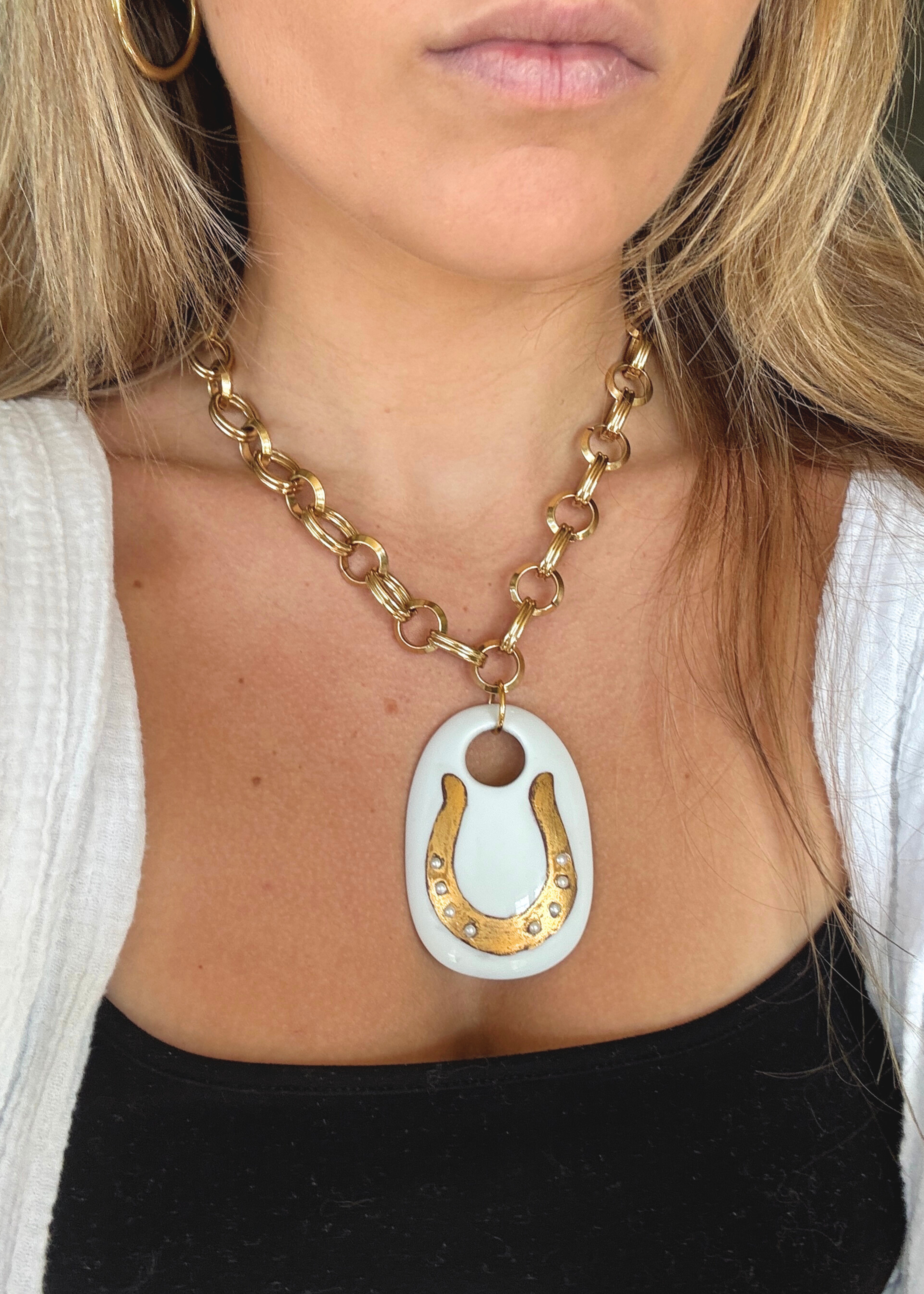 Horseshoe Pendant Gold Chain Necklace