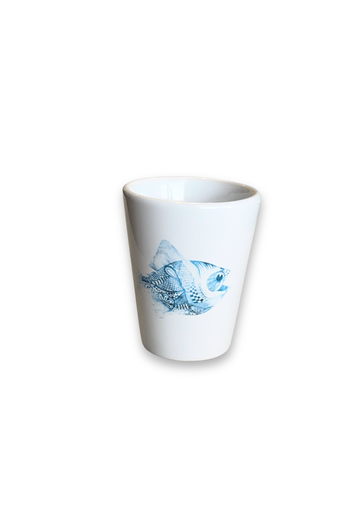 Coastal Blue Fish Porcelain Ceramic Shot Glass