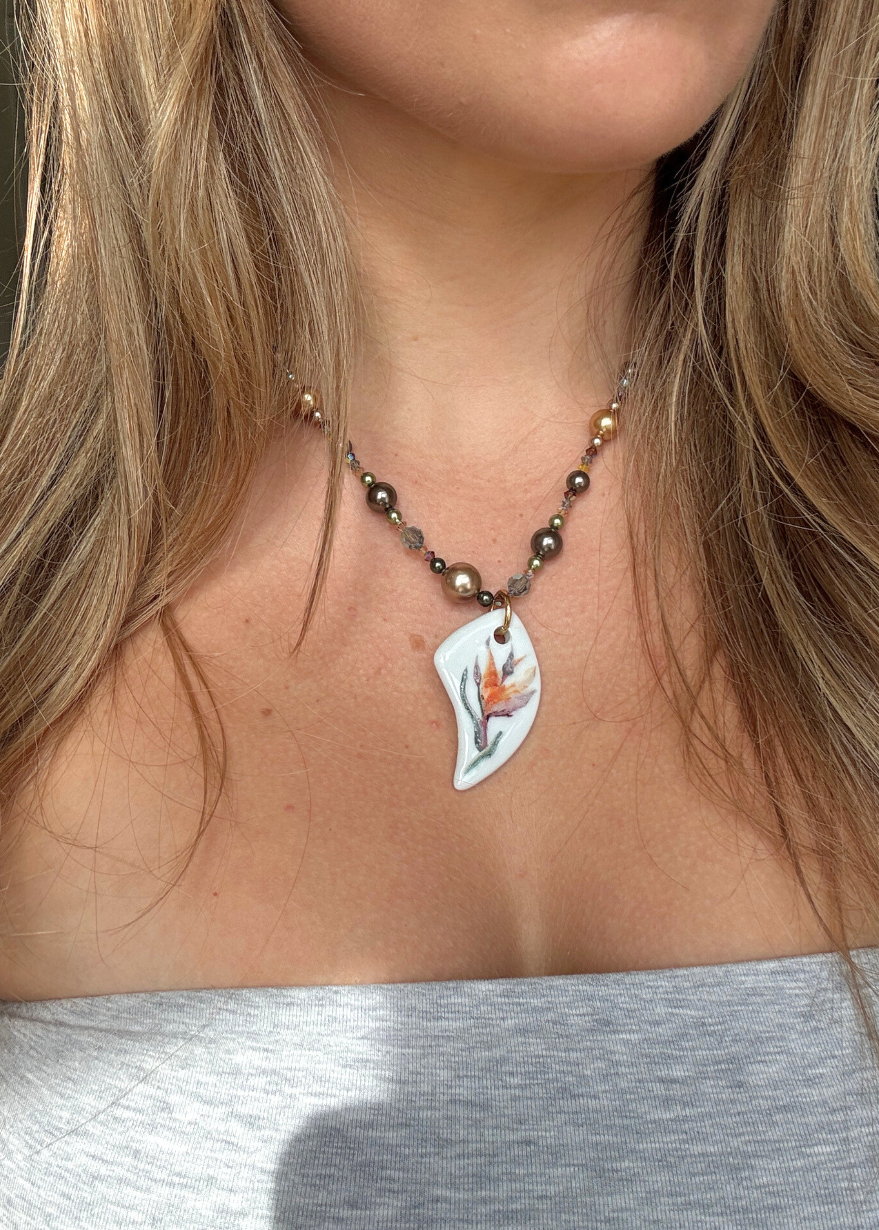 Floral Pendant Beaded Necklace