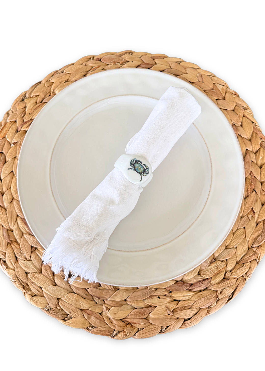 Coastal Crab Porcelain Napkin Rings – Set of 6