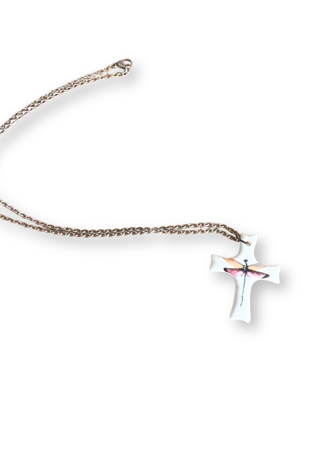 Dragonfly Cross Porcelain Necklace