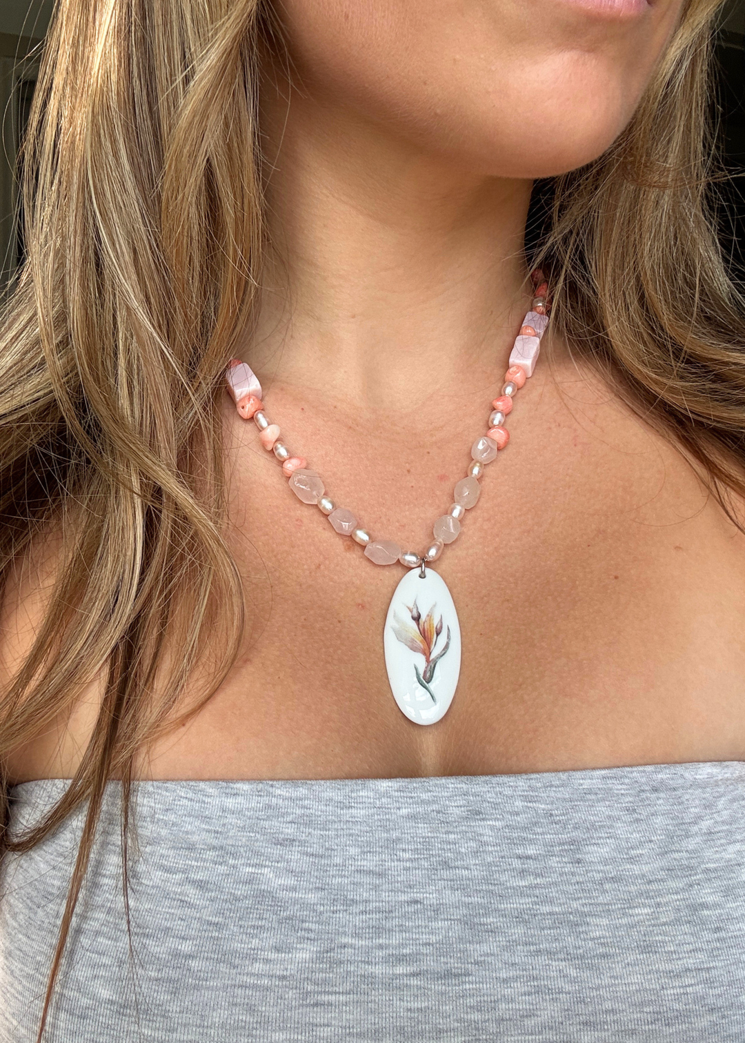 Floral Pendant Beaded Necklace