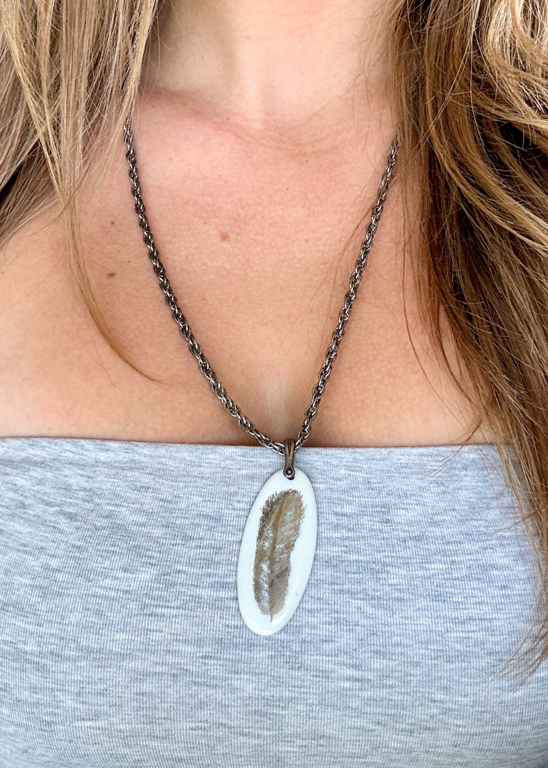 Feather Porcelain Pendant Necklace