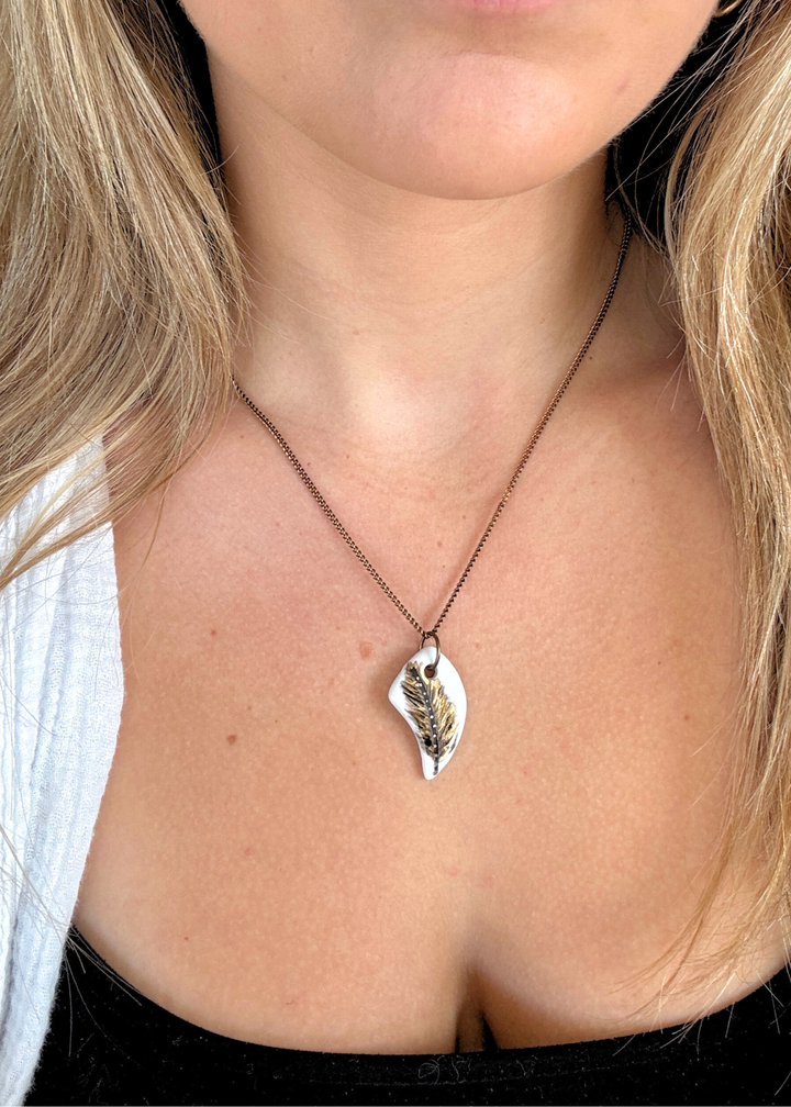 Feather Porcelain Pendant Necklace
