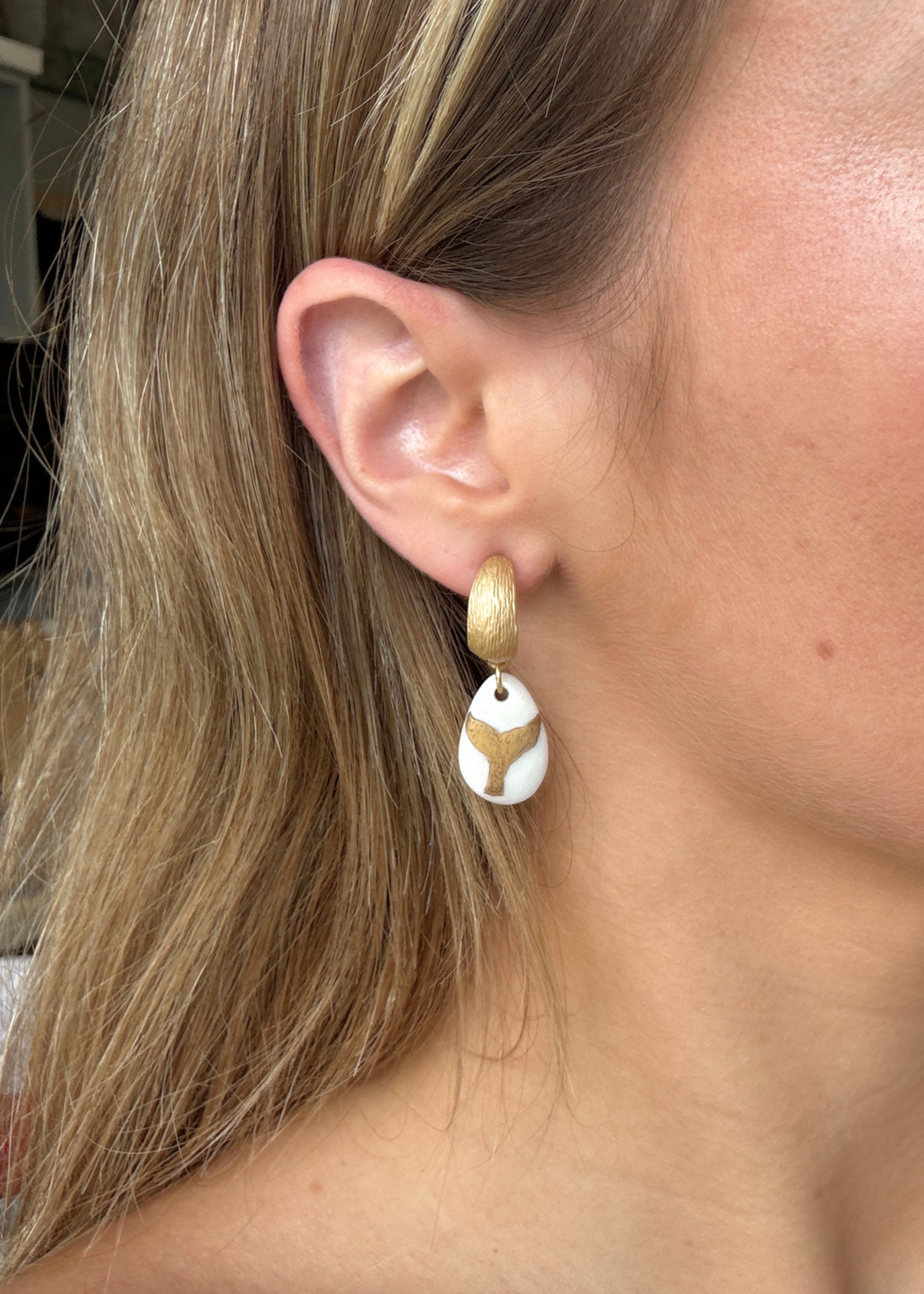 Gold Whale Tale Porcelain Earrings