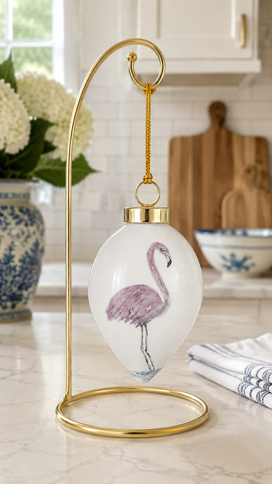 Hand-Painted Pink Flamingo Porcelain Ornament