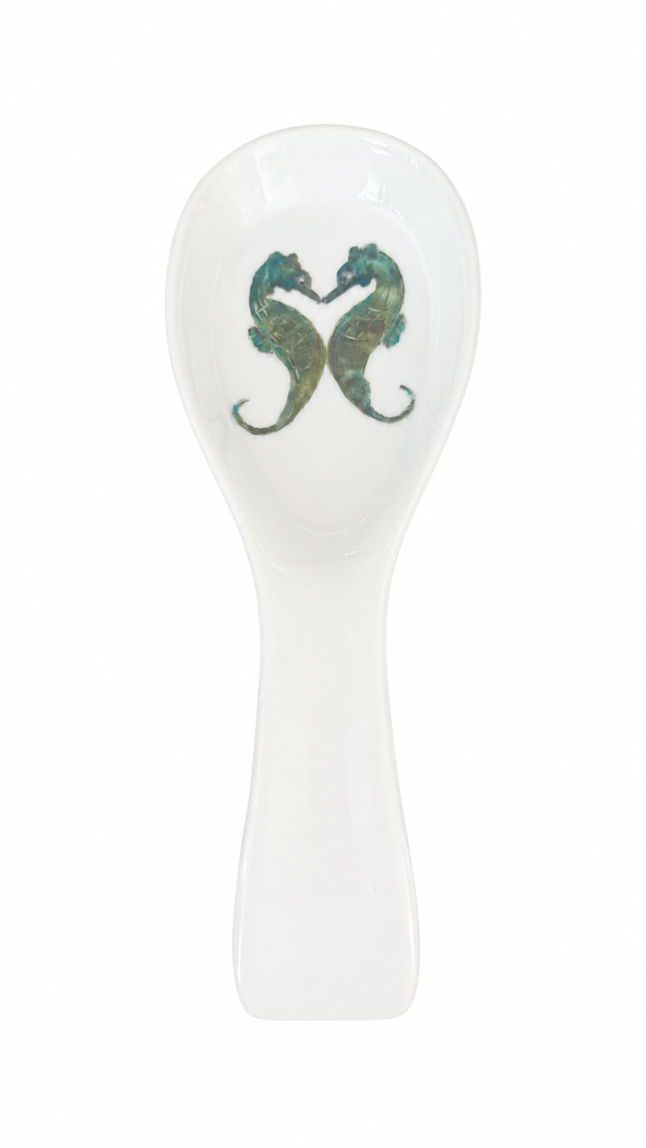 Double Seahorse Hand-Painted Porcelain Spoon Rest – Coastal Kitchen Countertop Accent