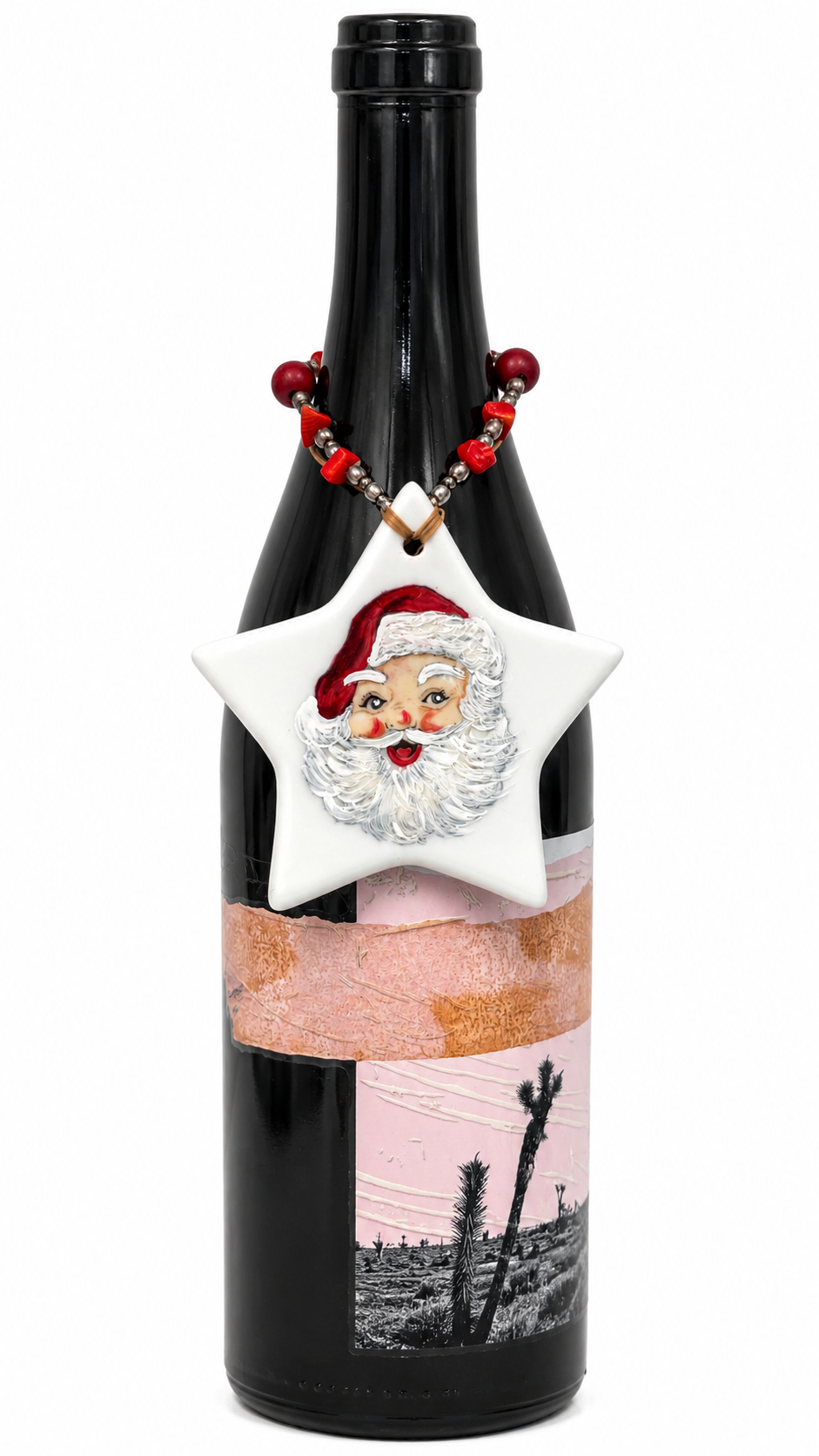 Hand-Painted Santa Star Porcelain Bottle Tag