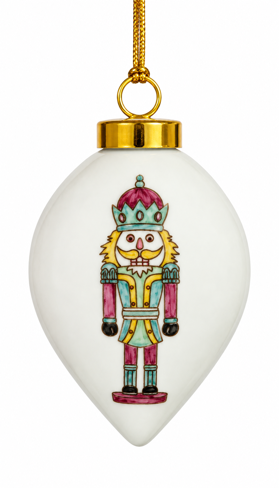 Hand-Painted Pink & Aqua Nutcracker Porcelain Christmas Ornament
