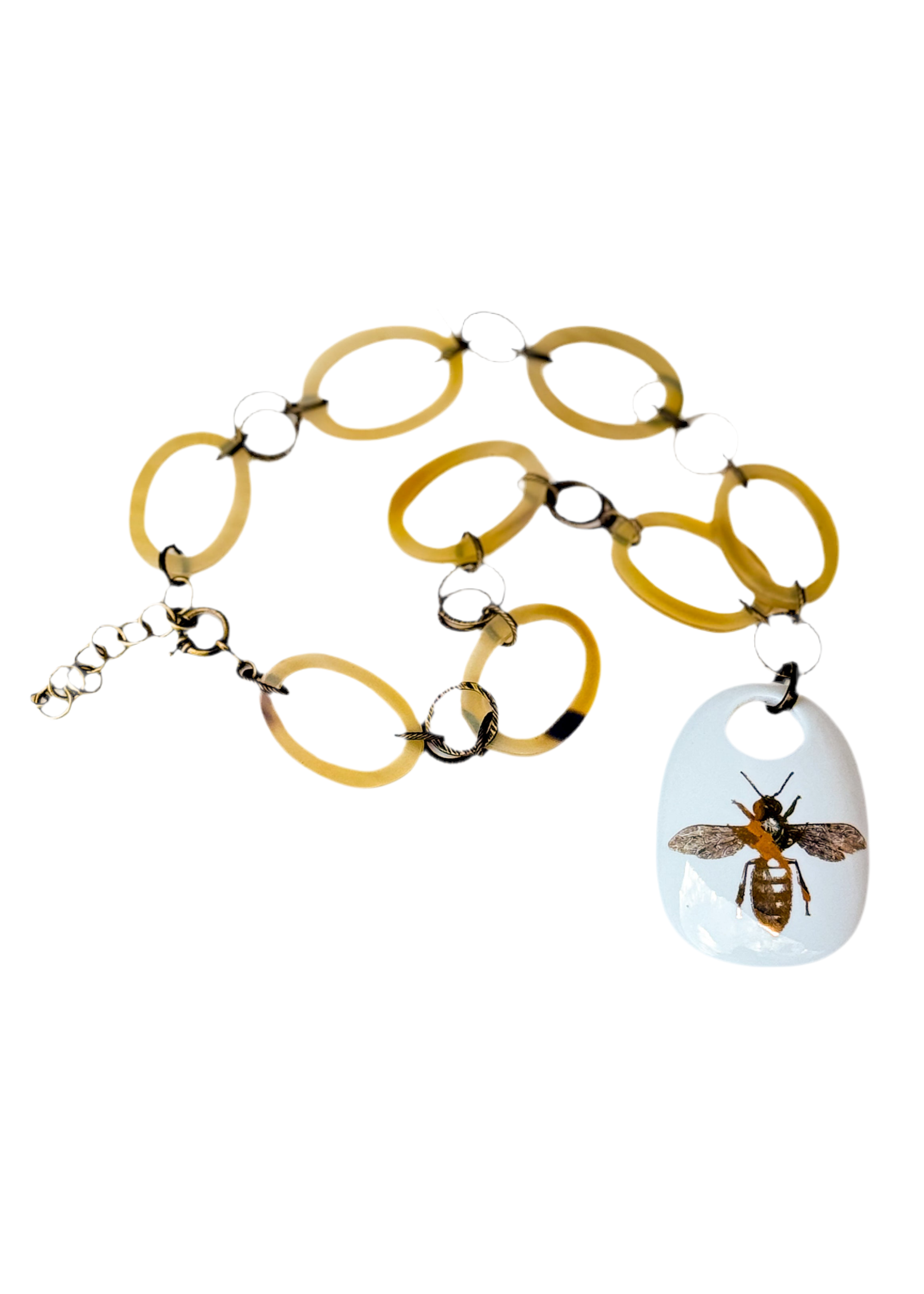Bee Porcelain Pendant Chain Link Necklace