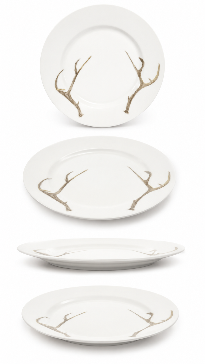 Rustic Elegance Antler Dinnerware Table Setting | Hand-Painted Porcelain Collection