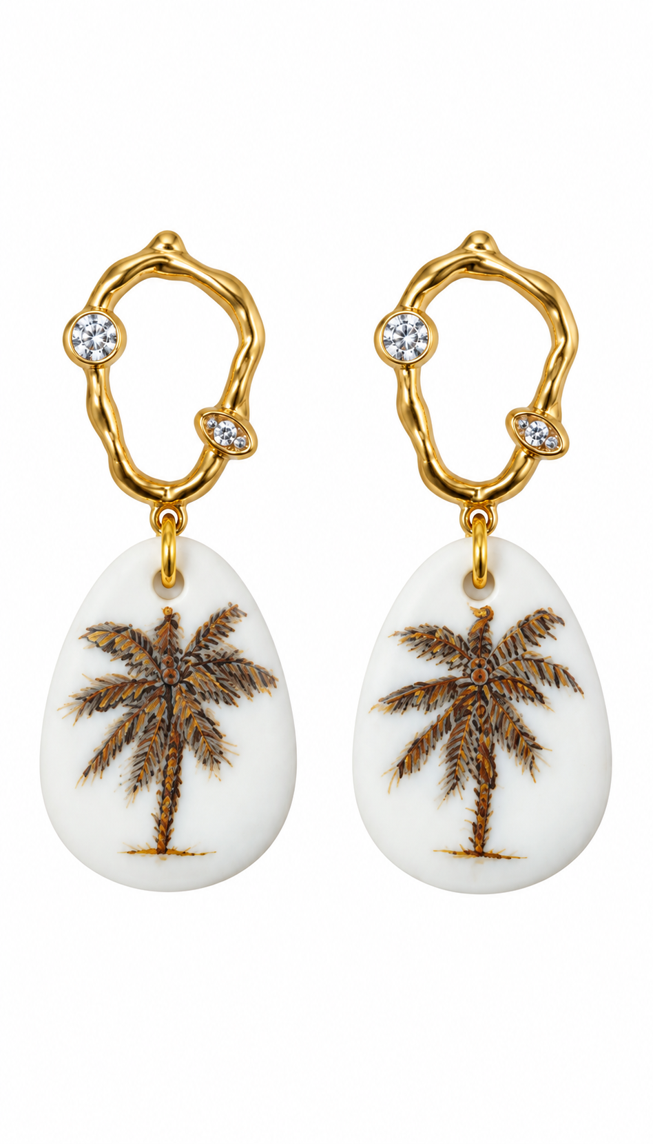 Hand-Painted Porcelain Palm Tree Drop Earrings