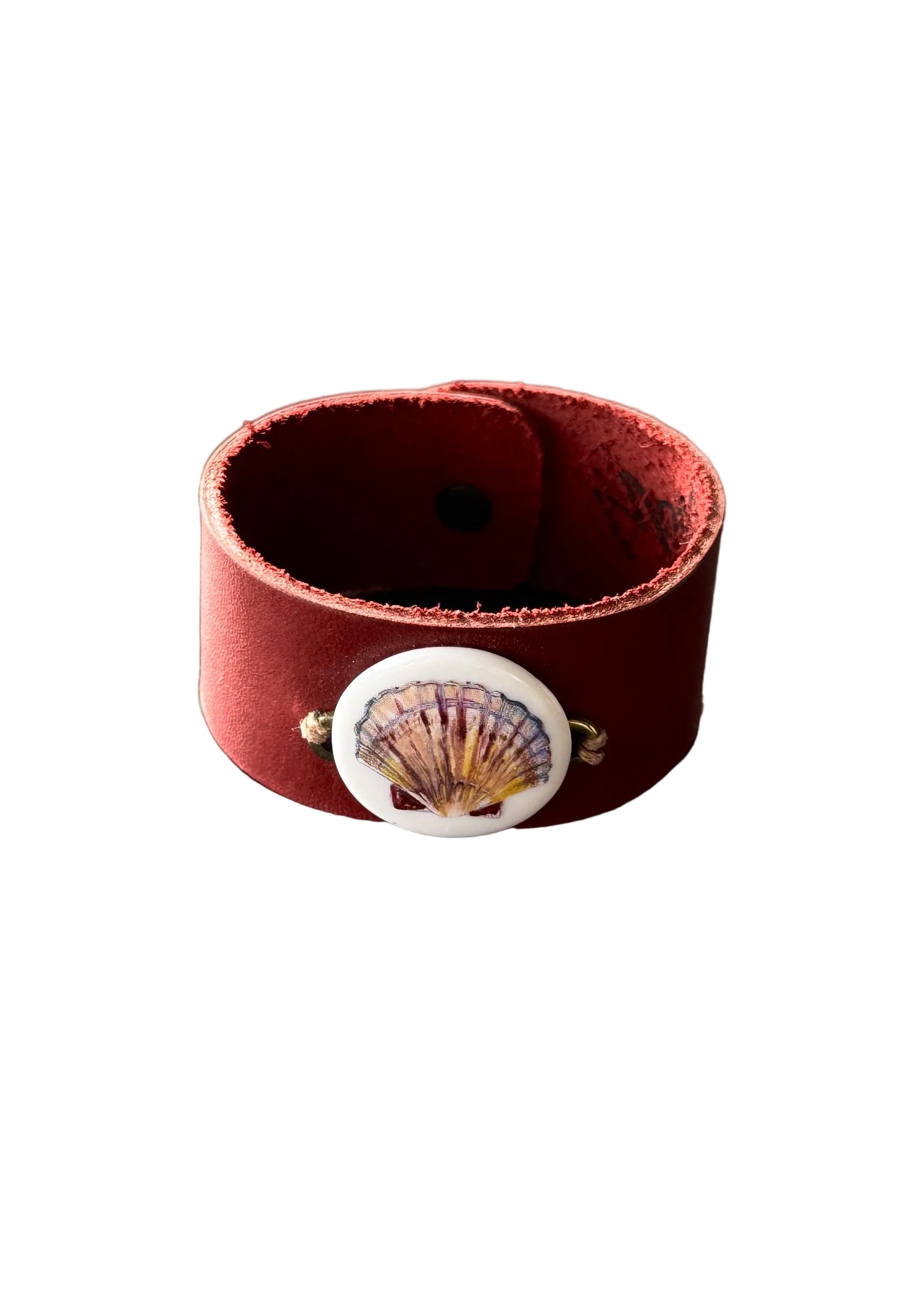 Seashell Porcelain Pendant Leather Wrap Bracelet