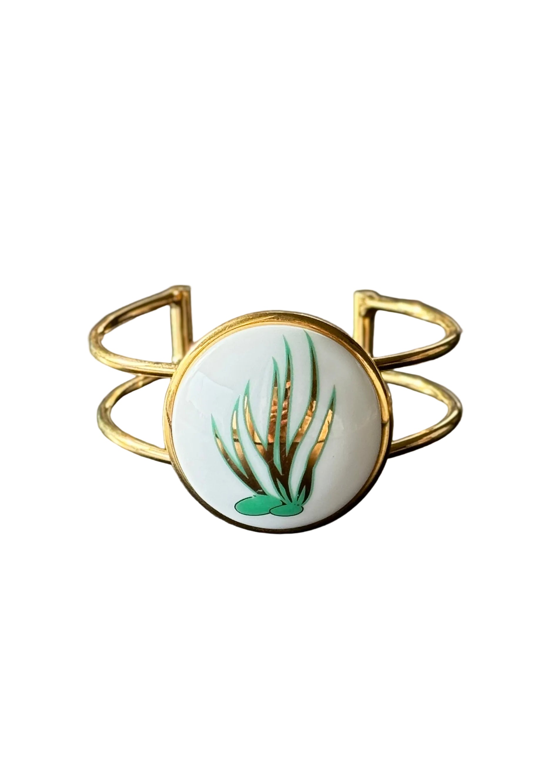Coral Porcelain Pendant Gold Wrap Bracelet