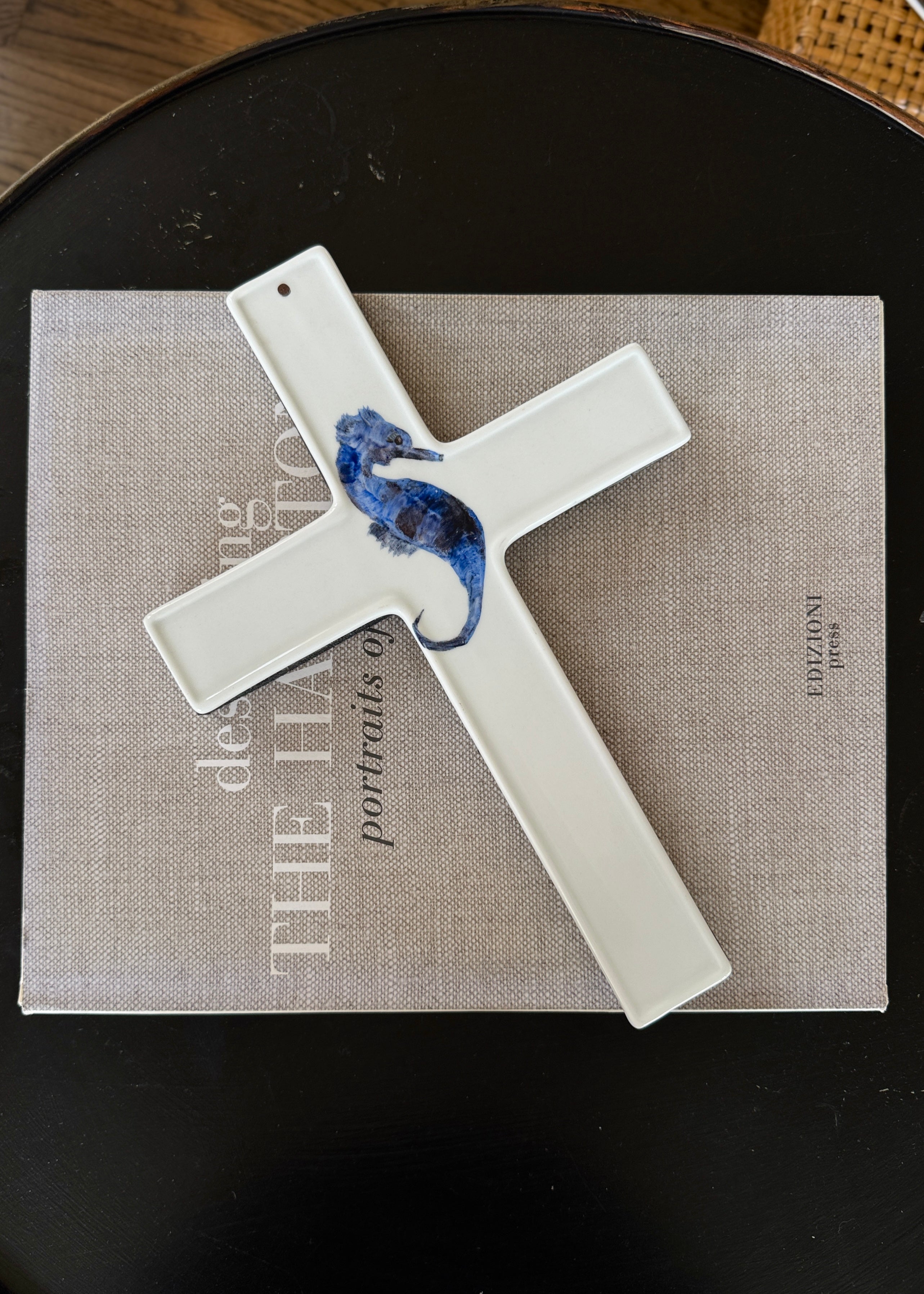 Coastal Blue Seahorse Cross Tabletop Anchor