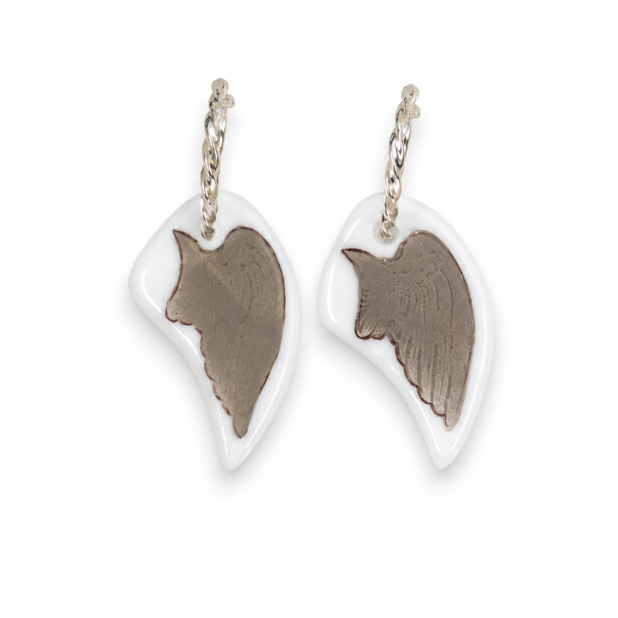 Hand-Painted Angel Wing Porcelain Earrings | Sterling Silver Hoop Earrings