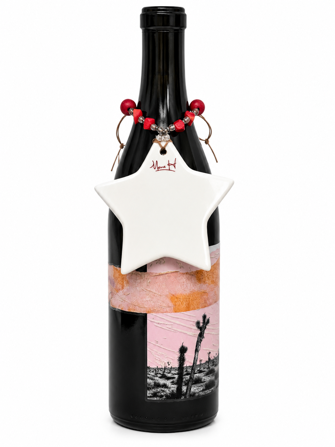 Hand-Painted Santa Star Porcelain Bottle Tag