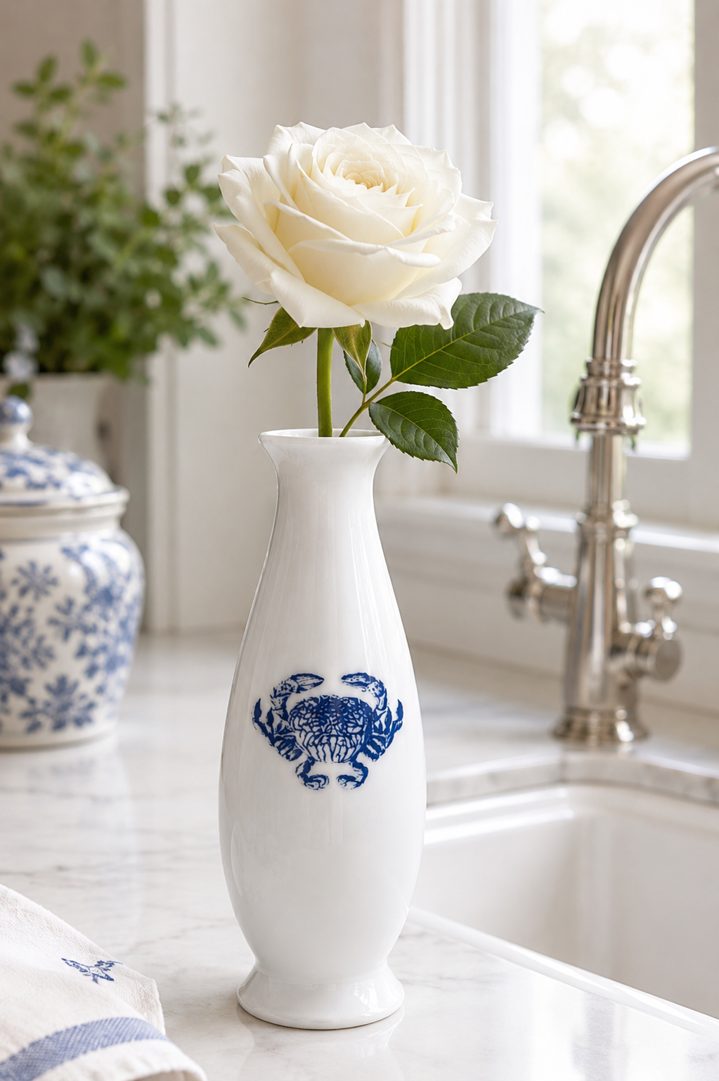 Blue Crab Porcelain Bud Vase