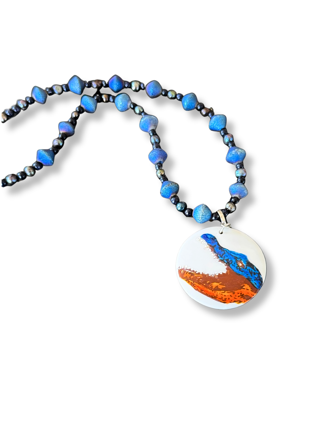 Gator Game Day Blue Beaded Porcelain Pendent Necklace