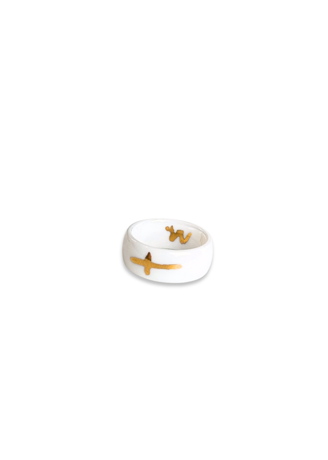 Hand-Painted Cross painted in gold Porcelain Ring