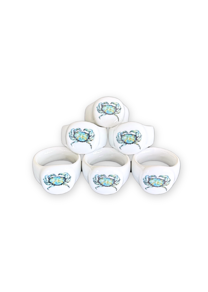 Coastal Crab Porcelain Napkin Rings – Set of 6