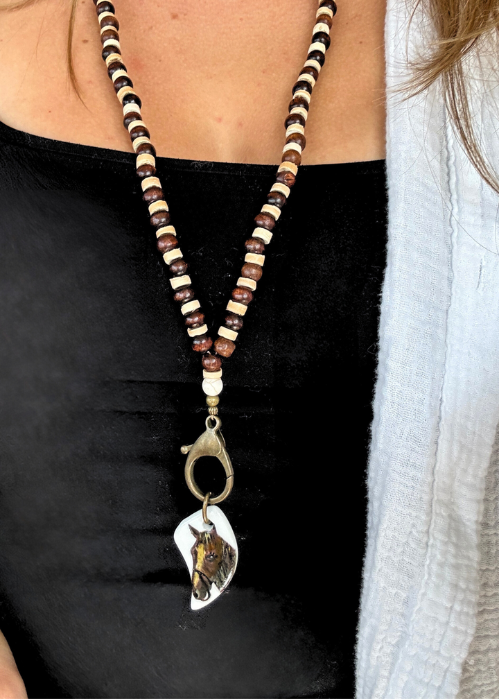 Horse Porcelain Pendant Beaded Necklace