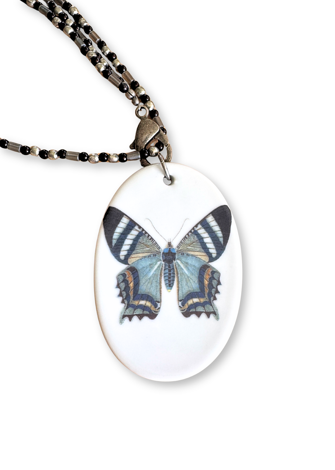 Butterfly Porcelain Pendant Beaded Necklace