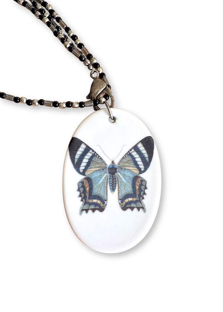 Butterfly Porcelain Pendant Beaded Necklace