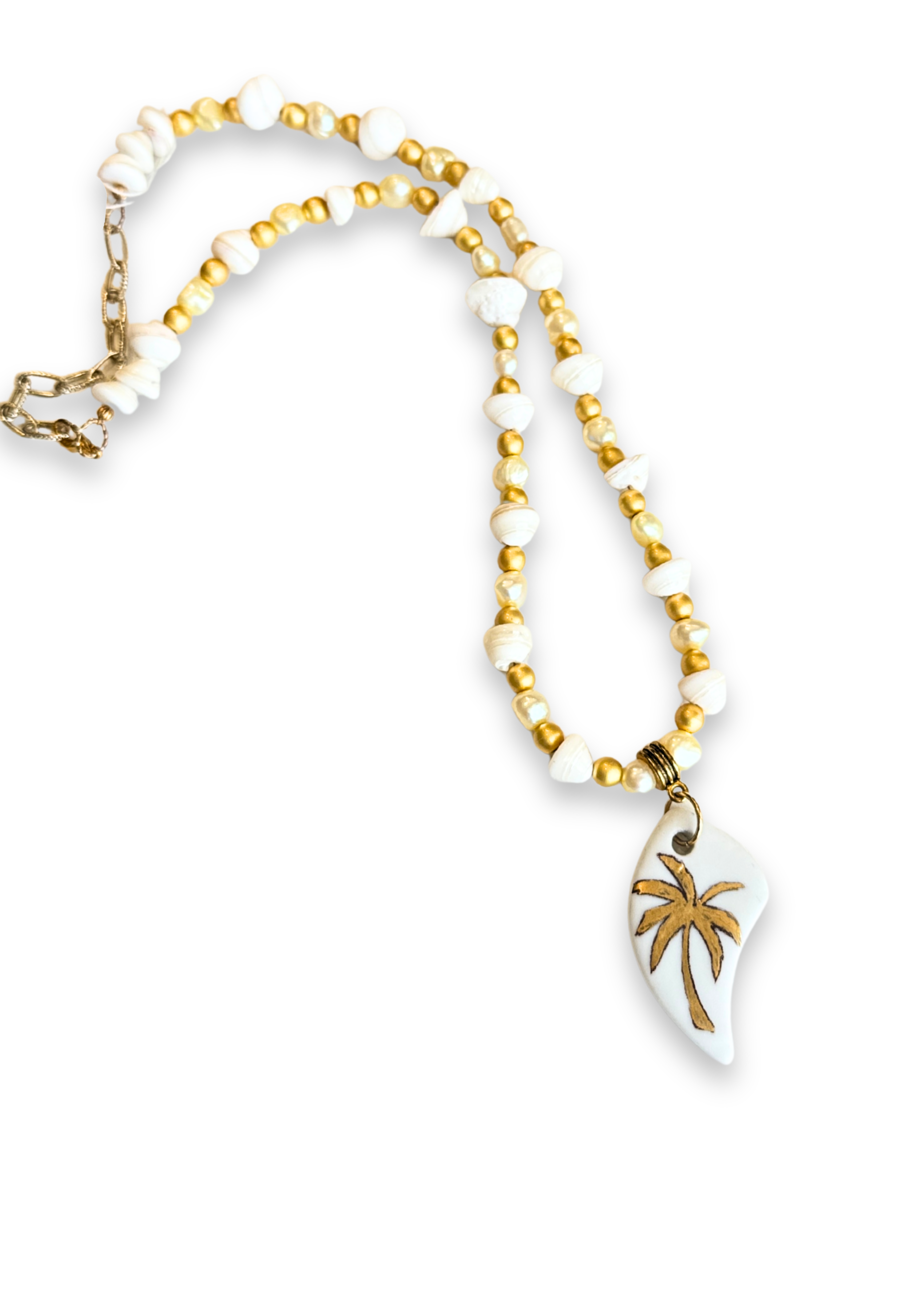 Coastal Golden Palm Tree Porcelain Beaded Necklace