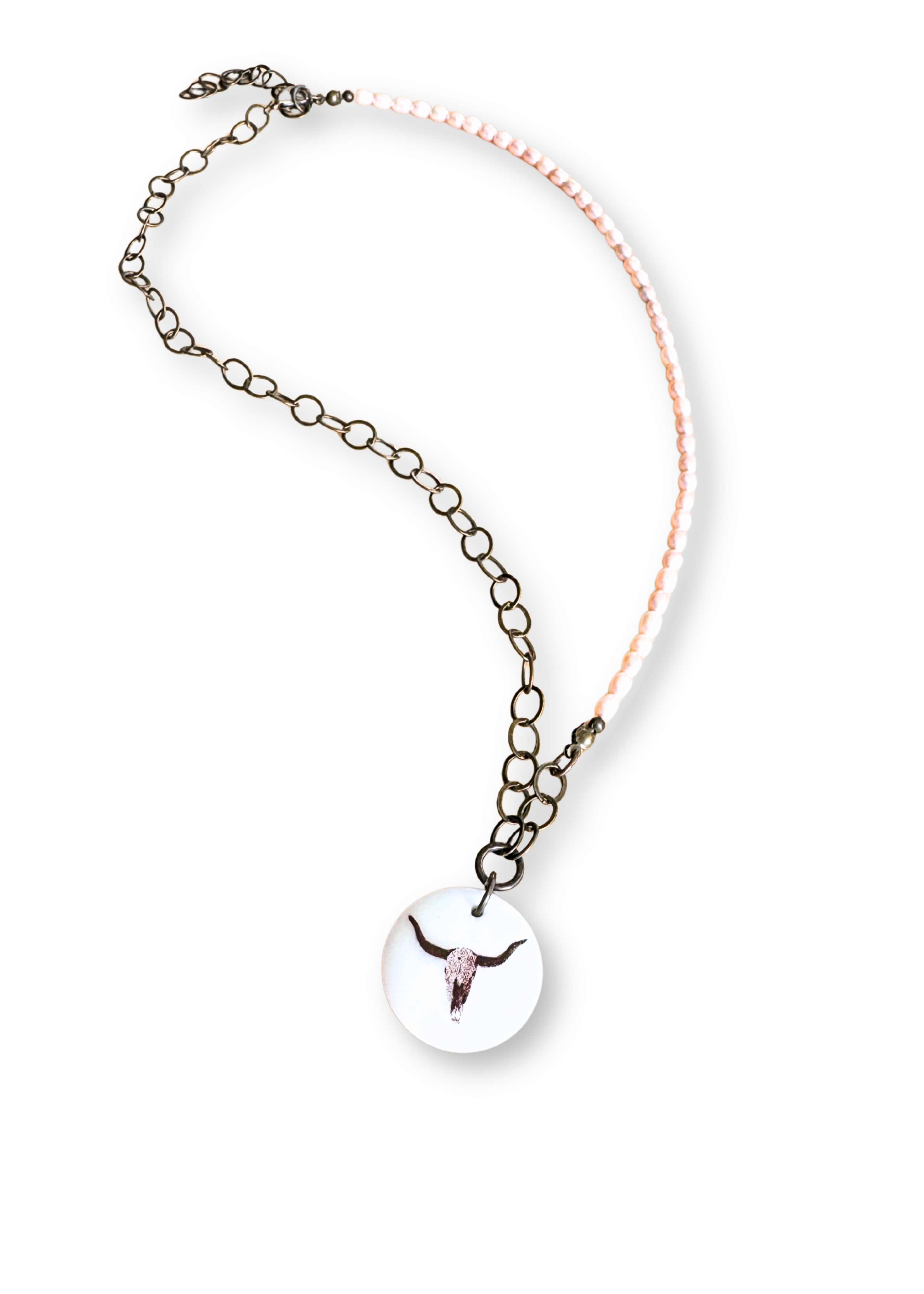 Western Pendant Necklace Pearl Chain skull