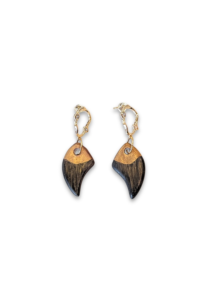 Coastal Shark Tooth Black and Gold Dangle Earrings