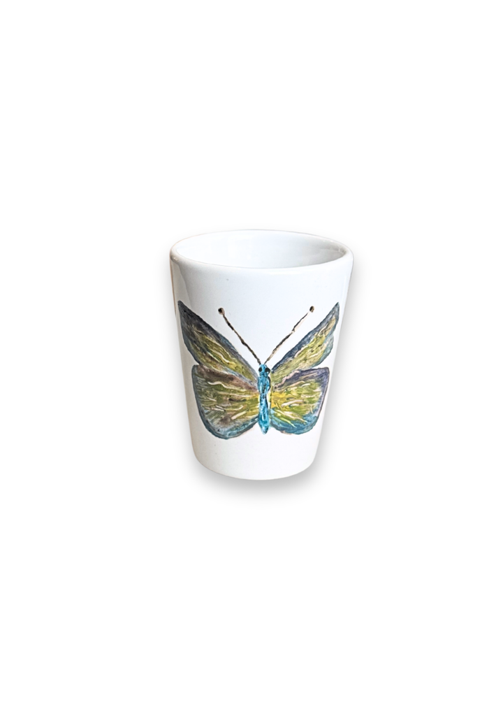 Blue Meadow Butterfly Porcelain Shot Glass