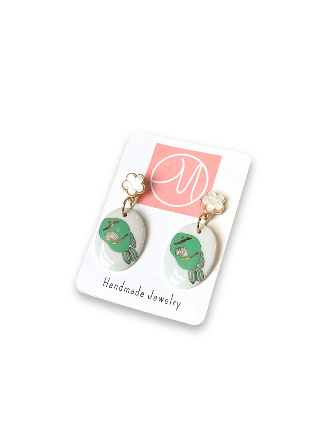 Green Fish Porcelain Drop Earrings