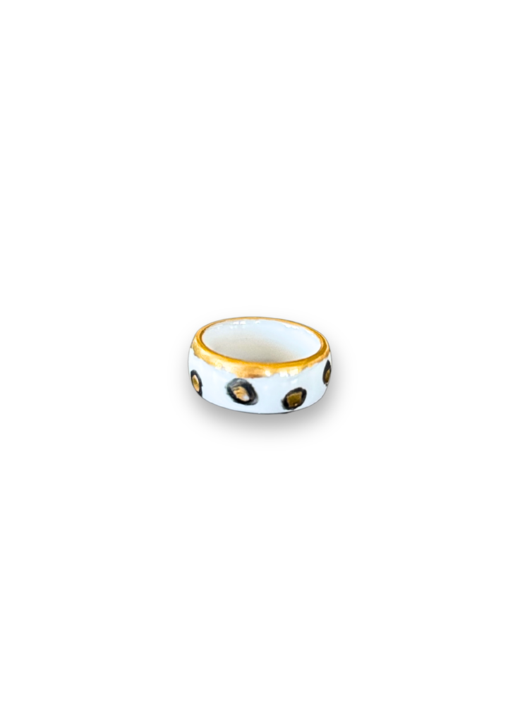 Jaguar Print Polka Dot Porcelain Ring - Size 7