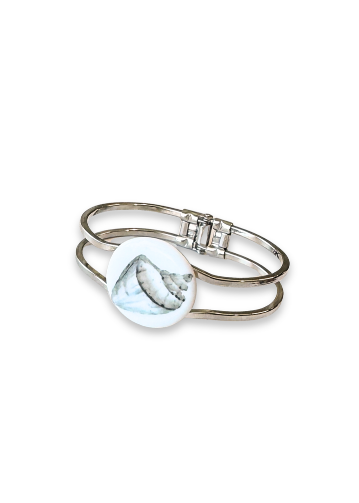 Coastal Seashell Porcelain Clasp Silver Bracelet