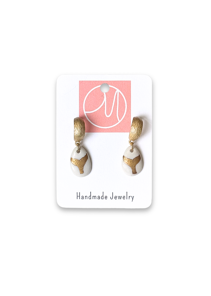 Gold Whale Tale Porcelain Earrings