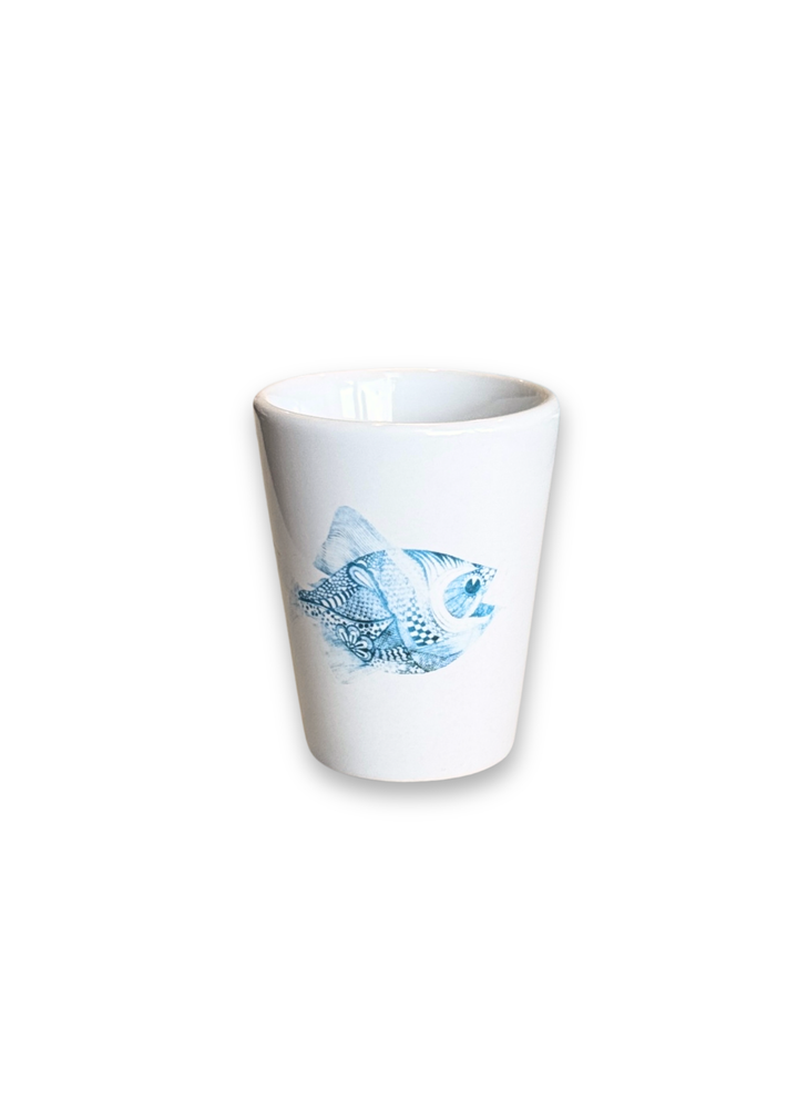 Coastal Blue Fish Porcelain Ceramic Shot Glass