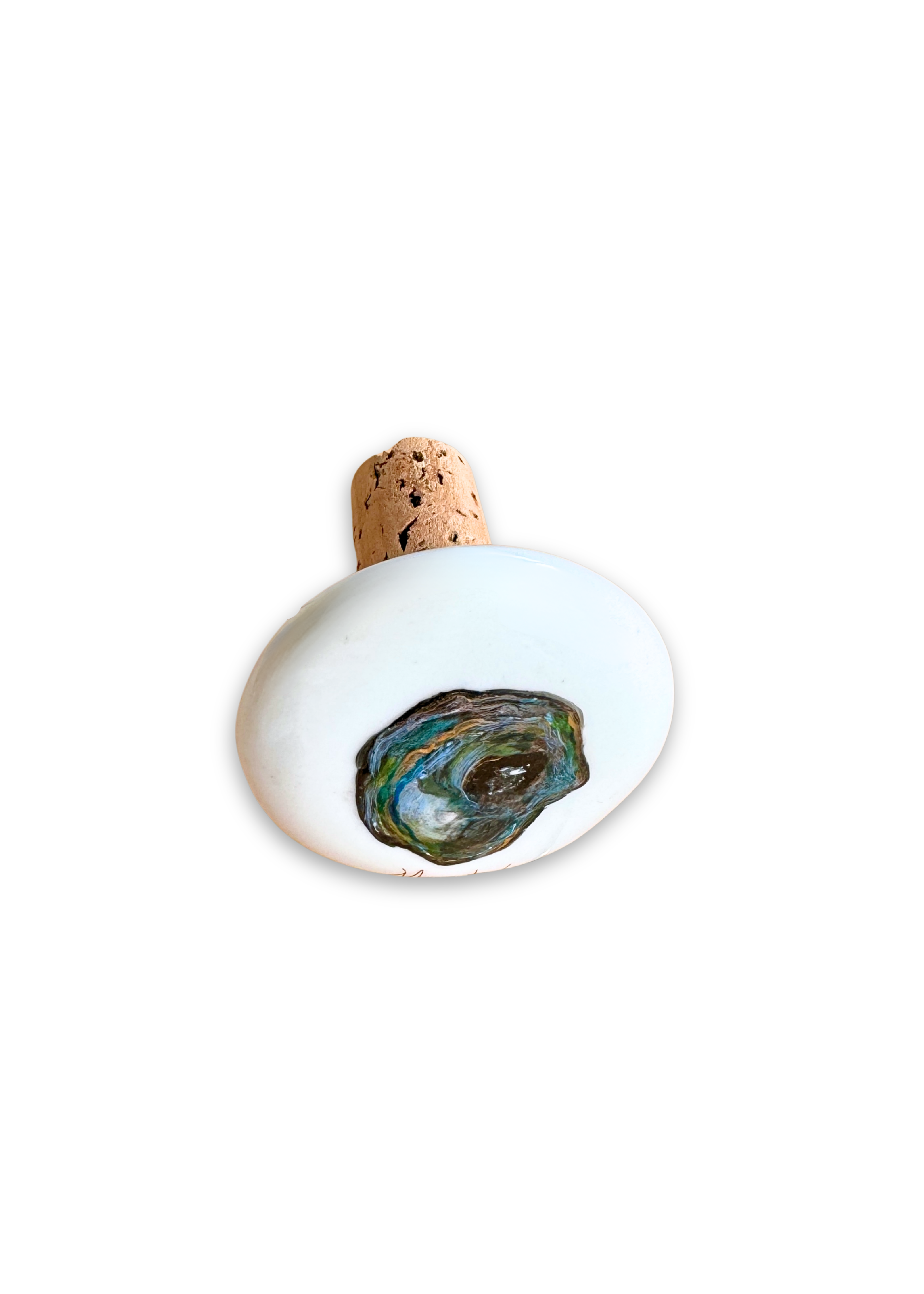 Oyster Painted on a Porcelain Ceramic Wine Cork Stopper Barware