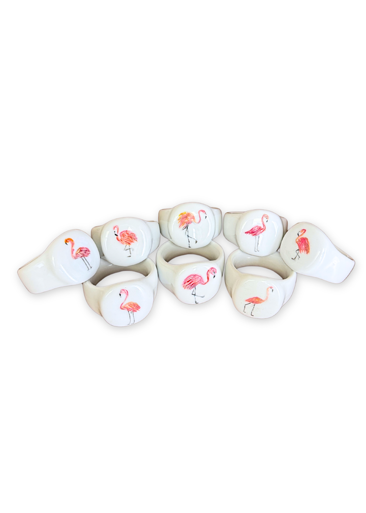 Flamingo Porcelain Napkin Rings – Set of 8