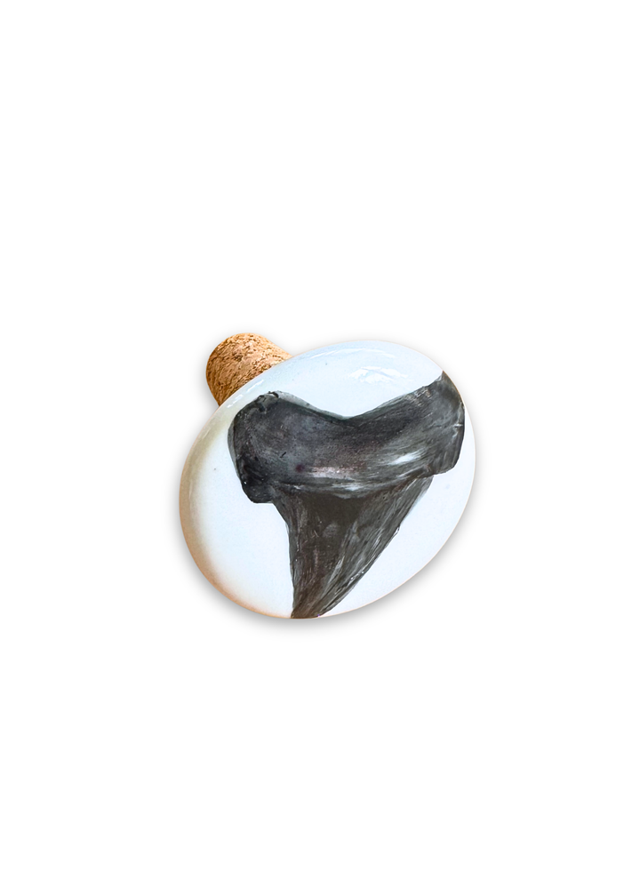Shark Tooth Painted on a Ceramic Porcelain Wine Cork Stopper Barware