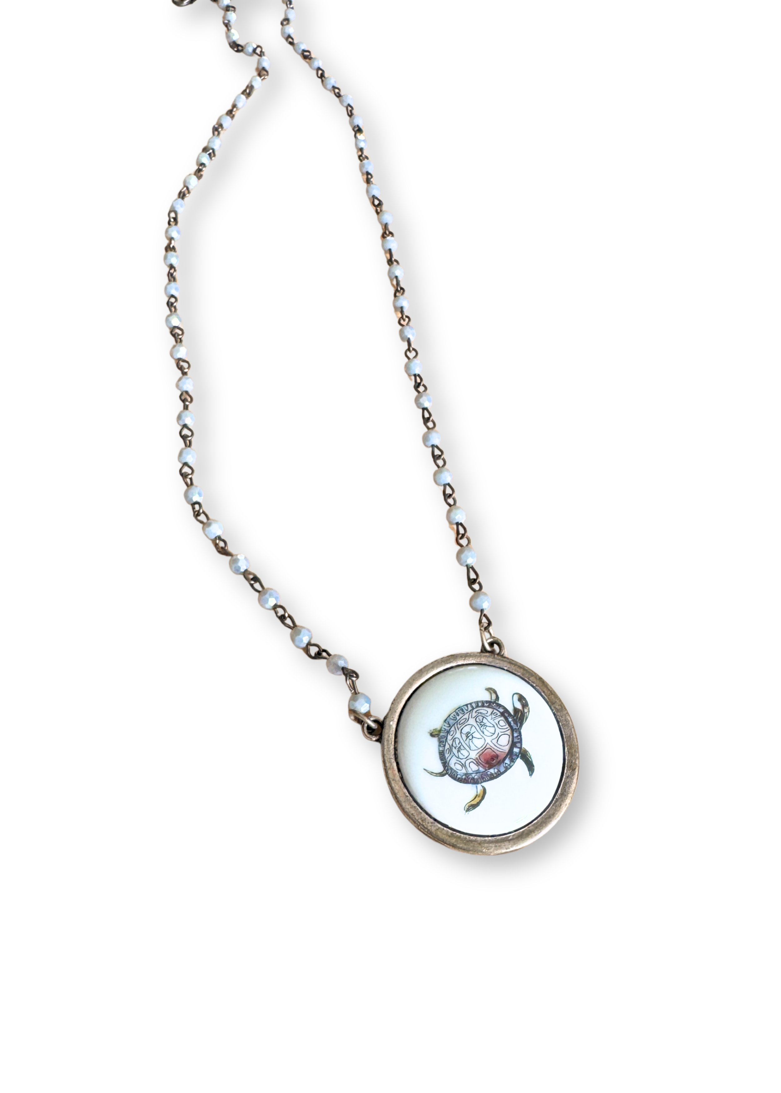 Hand-Painted Sea Turtle Porcelain Pendant Necklace | Coastal Artisan Jewelry