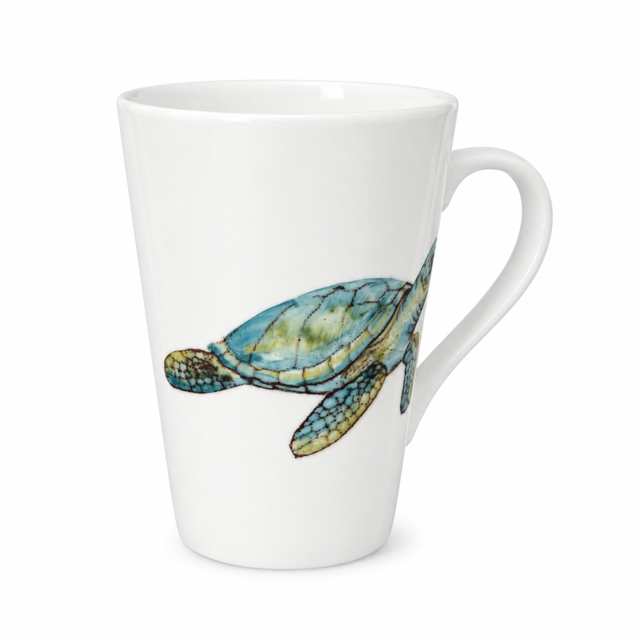 Hand-Painted Sea Turtle Porcelain Latte Mug | Coastal Coffee Cup