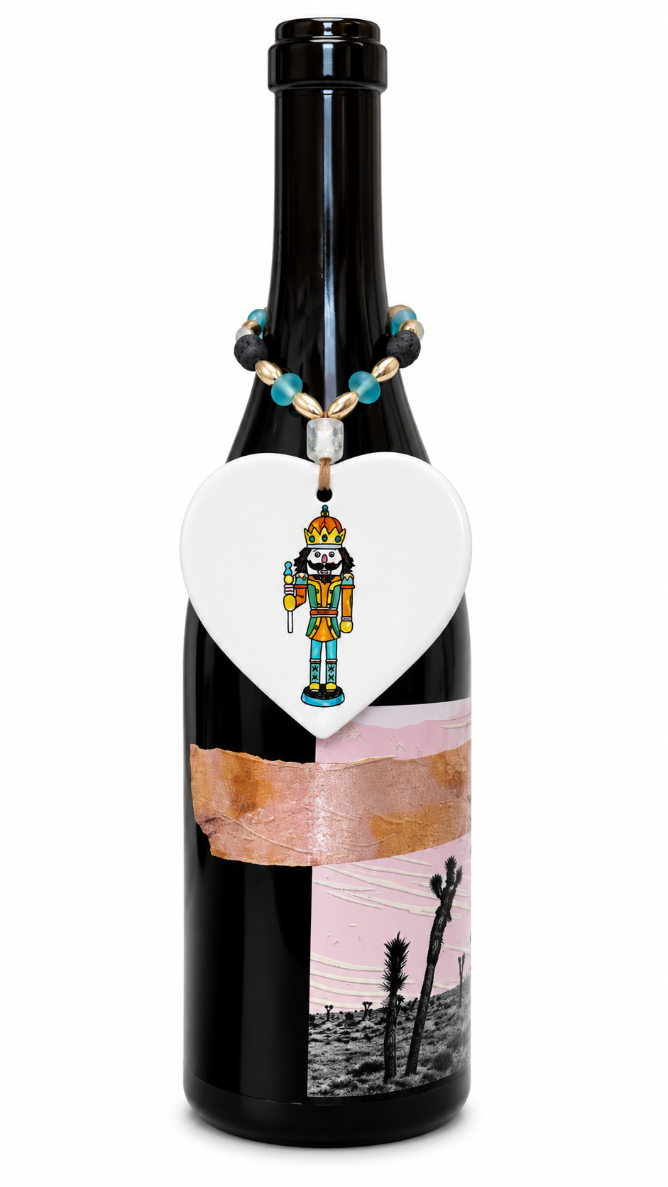 Nutcracker Porcelain Heart Holiday Bottle Tag