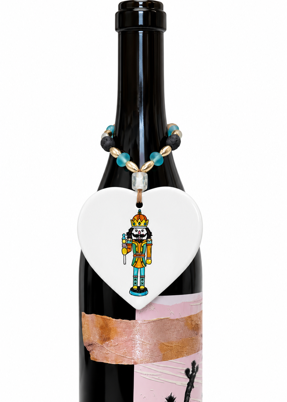 Colorful Nutcracker Porcelain Heart Bottle Tag