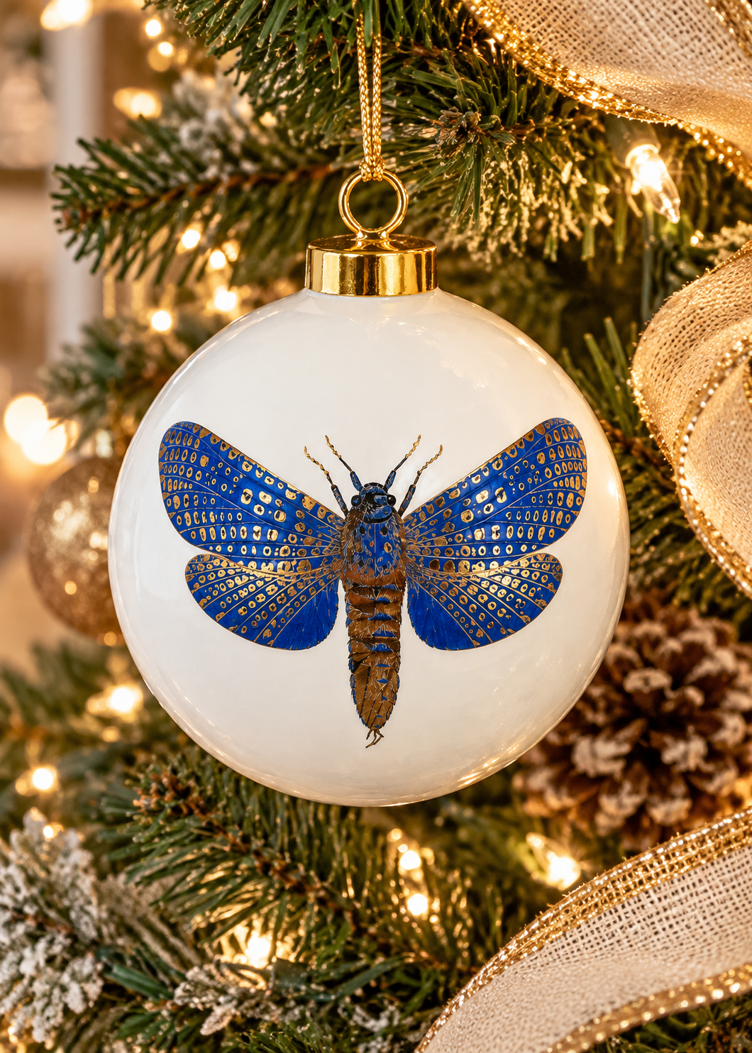 Blue & Gold Christmas Ornament – Hand-Painted Porcelain