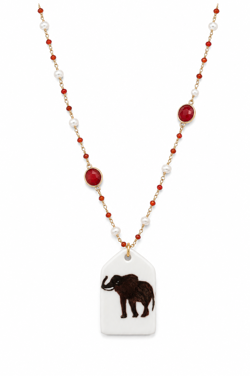 Hand-Painted Alabama Elephant Porcelain Necklace | Crimson Game Day Jewelry | Roll Tide