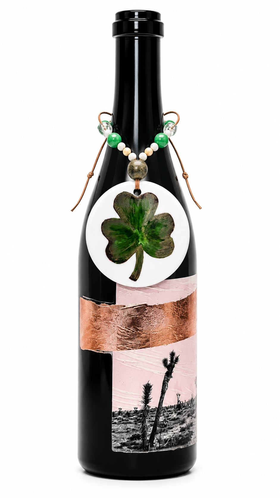 Hand-Painted Four-Leaf Clover Porcelain Wine Bottle Tag
