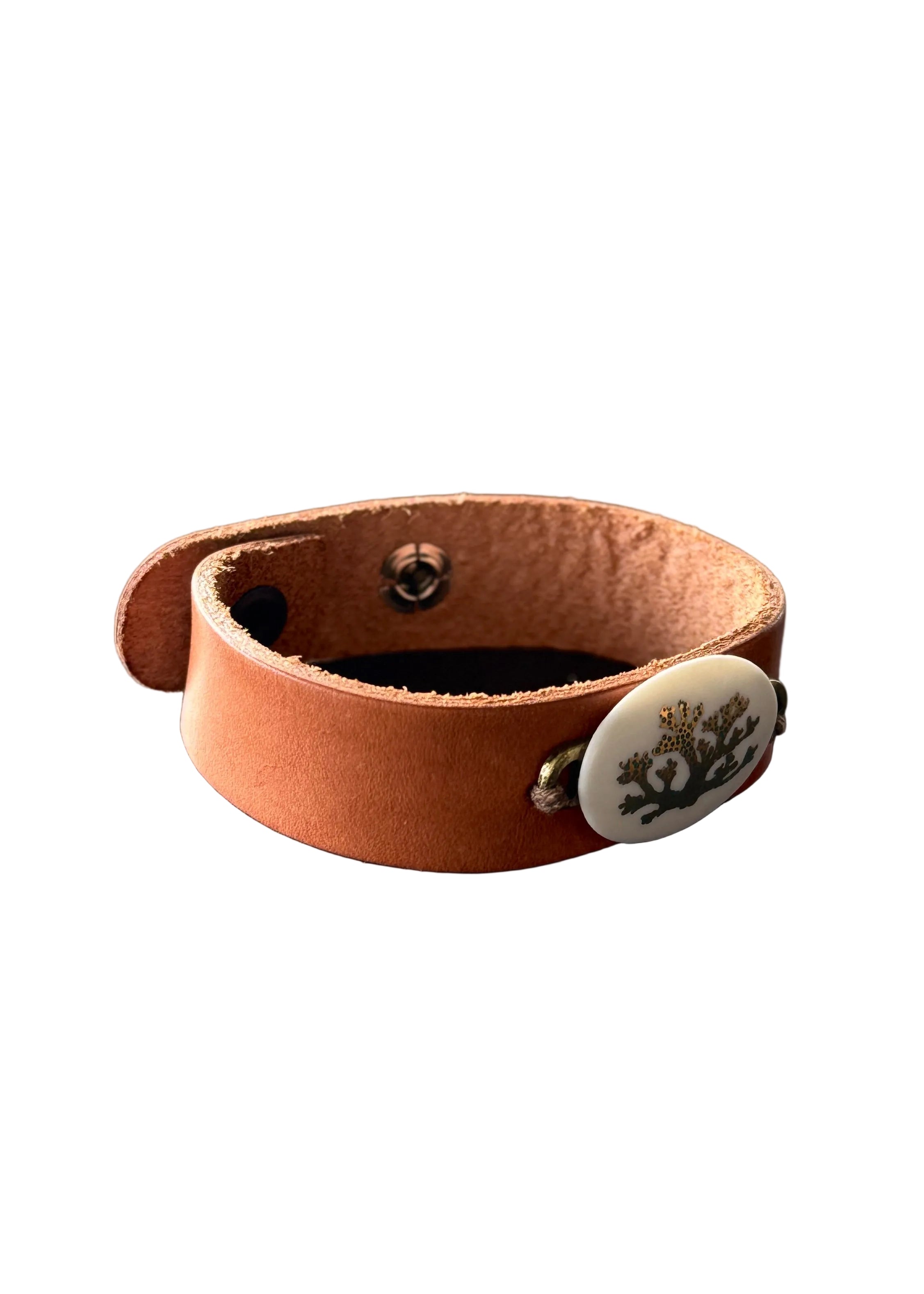 Coastal Coral Pendant on a Leather Wrap Bracelet